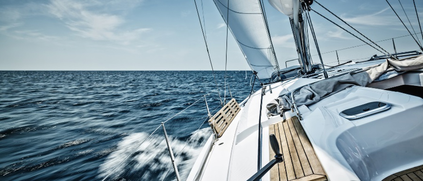 Close up of the deck of a yacht at sea