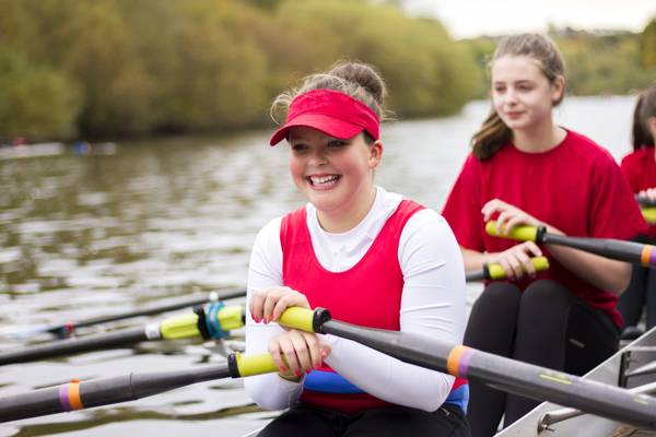Rower smiling during a race